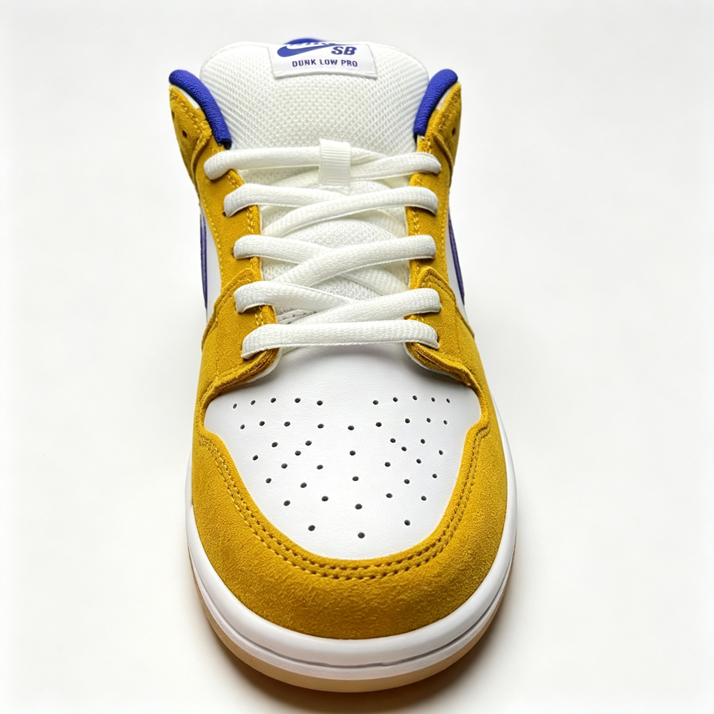 Nike Dunk Low – White / Yellow Suede / Purple Swoosh / Translucent Sole