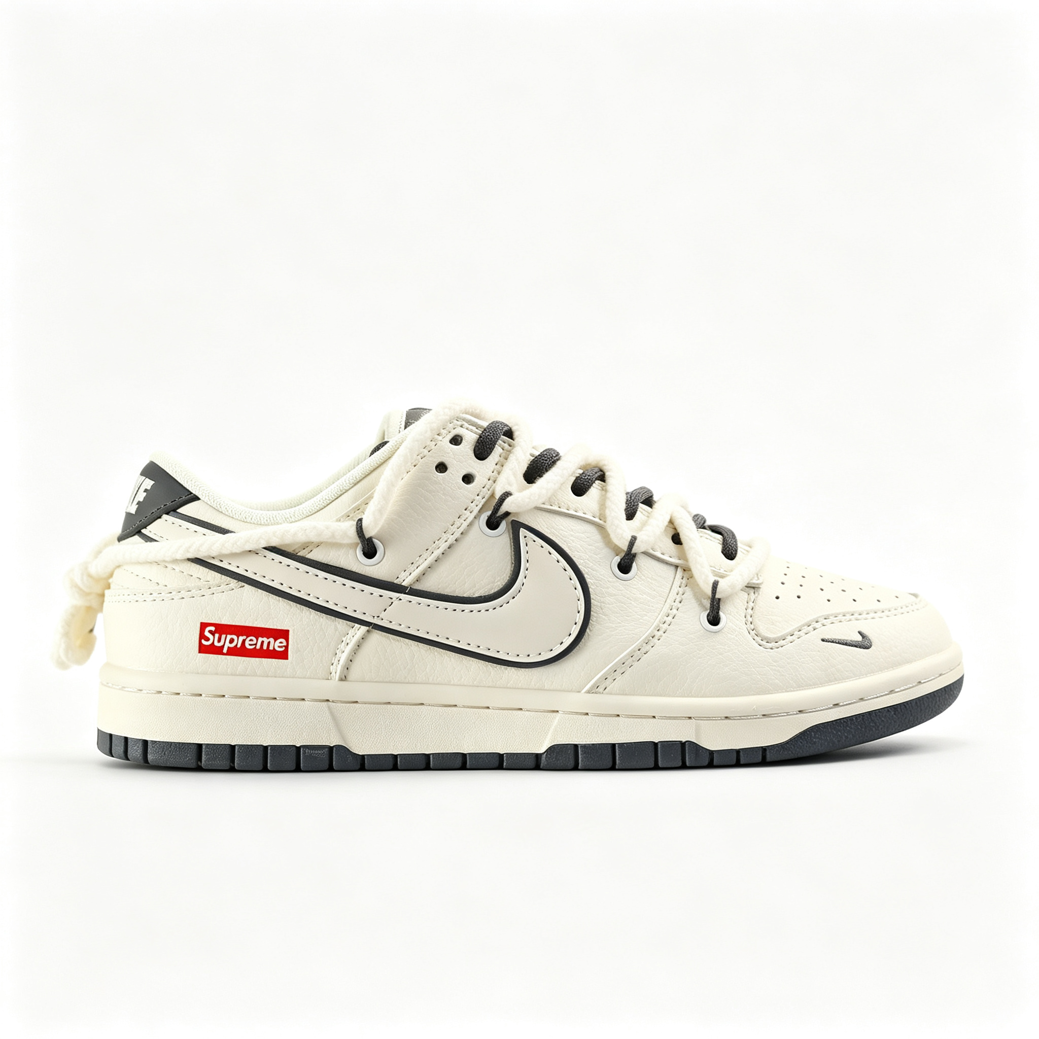 Nike Dunk Low Custom — Cream / Off-White / Dark Grey Outline / Deconstructed Drawstring