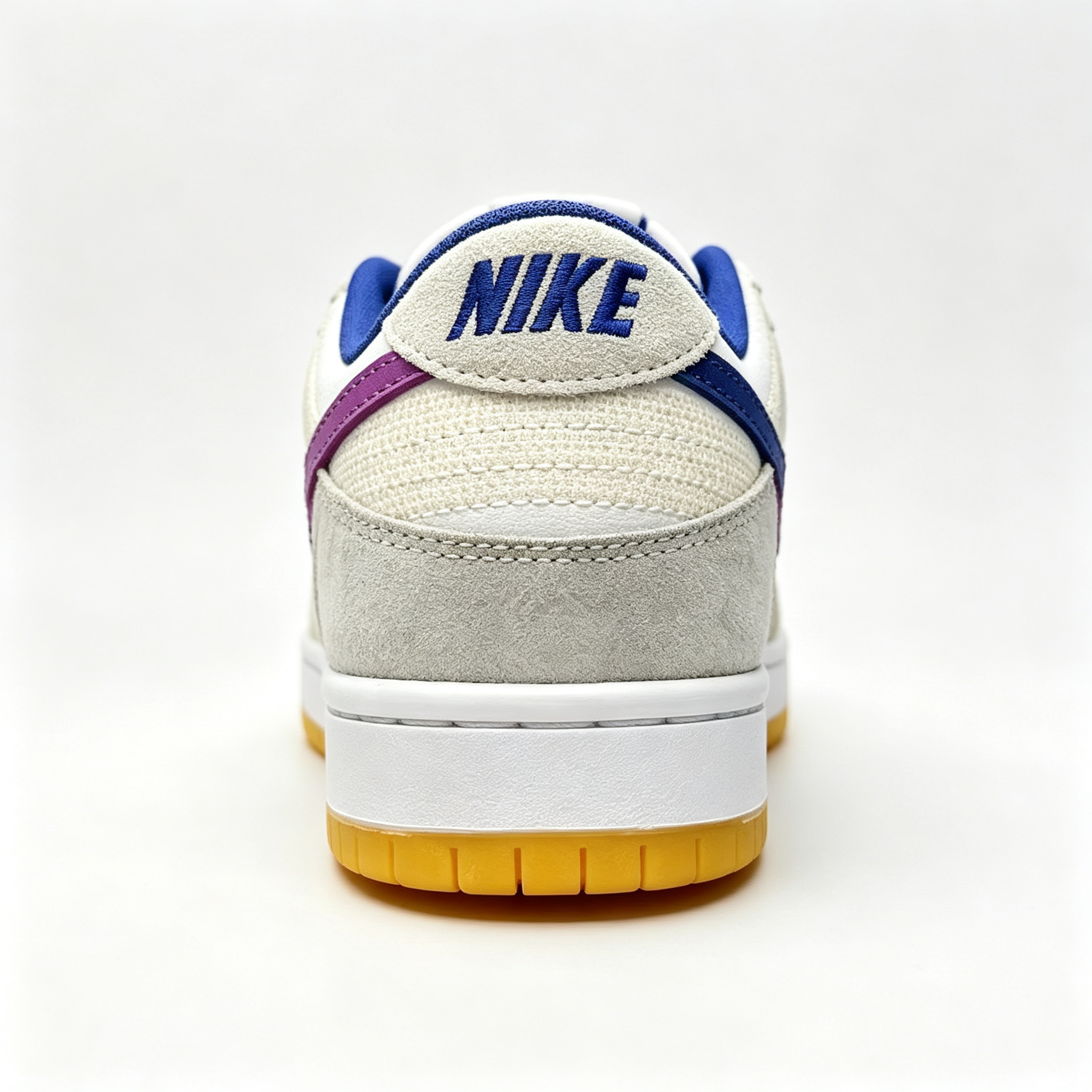 Nike Dunk Low – White/Beige Geometric Print with Purple Swoosh & Gum Sole