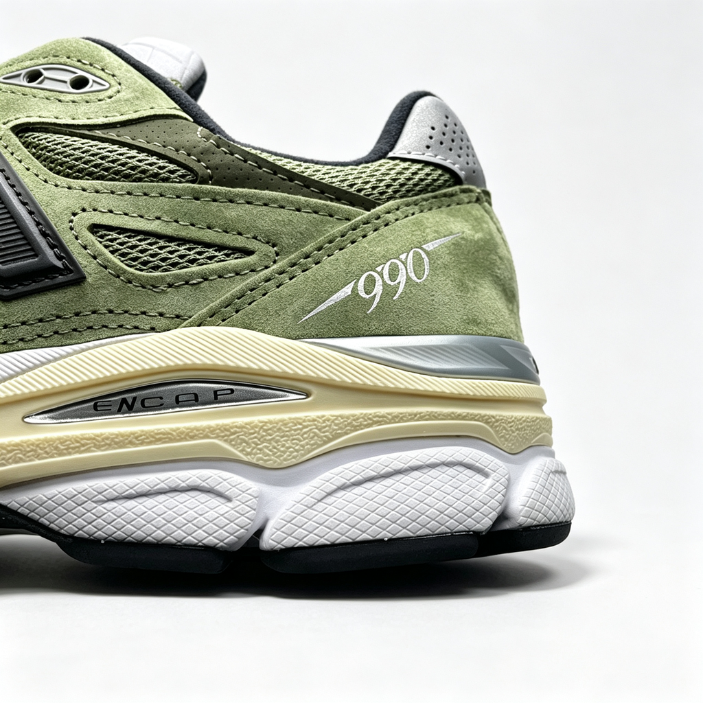 JJJJound x New Balance 990v3 Sneakers — Olive / Black