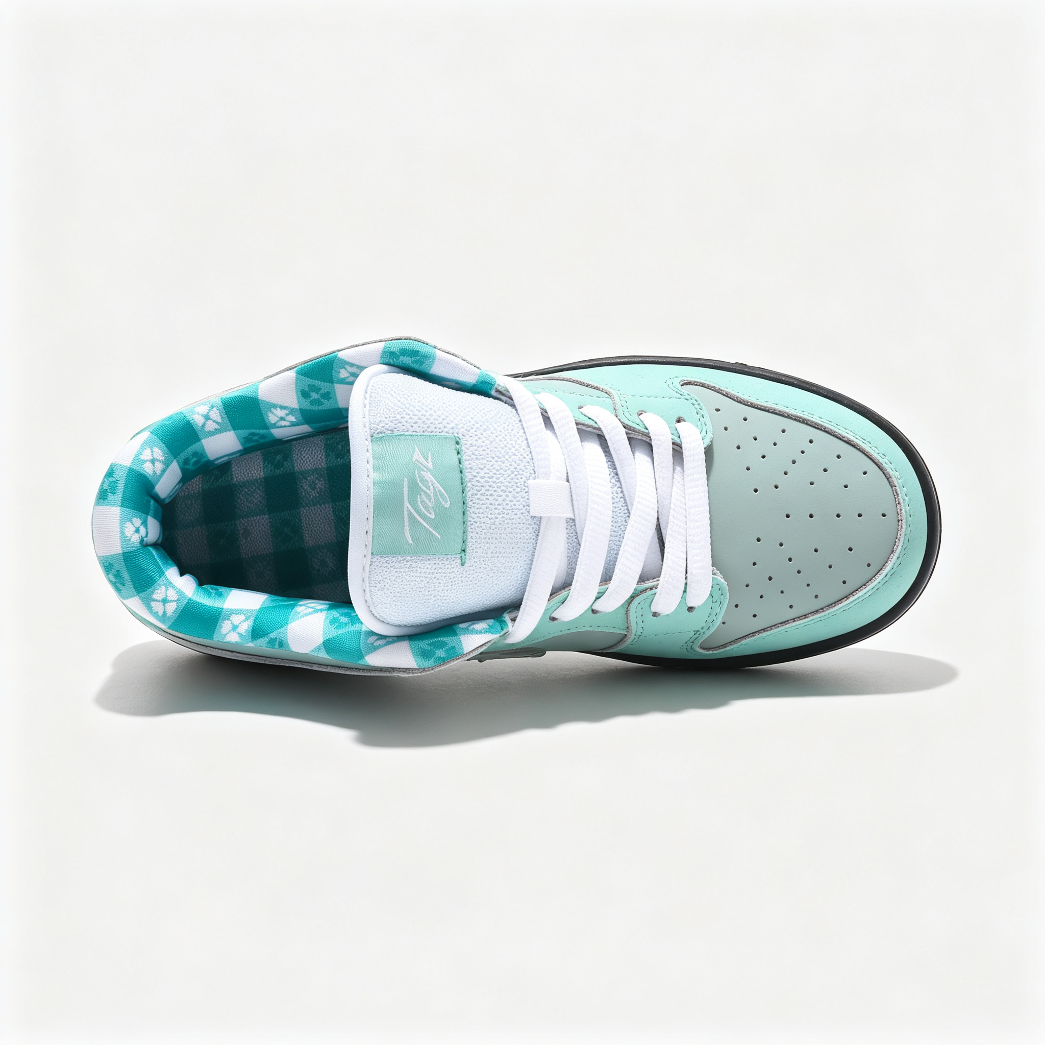 Nike Dunk Low Custom — Tiffany Mint / Silver / Double Swoosh / Black Midsole
