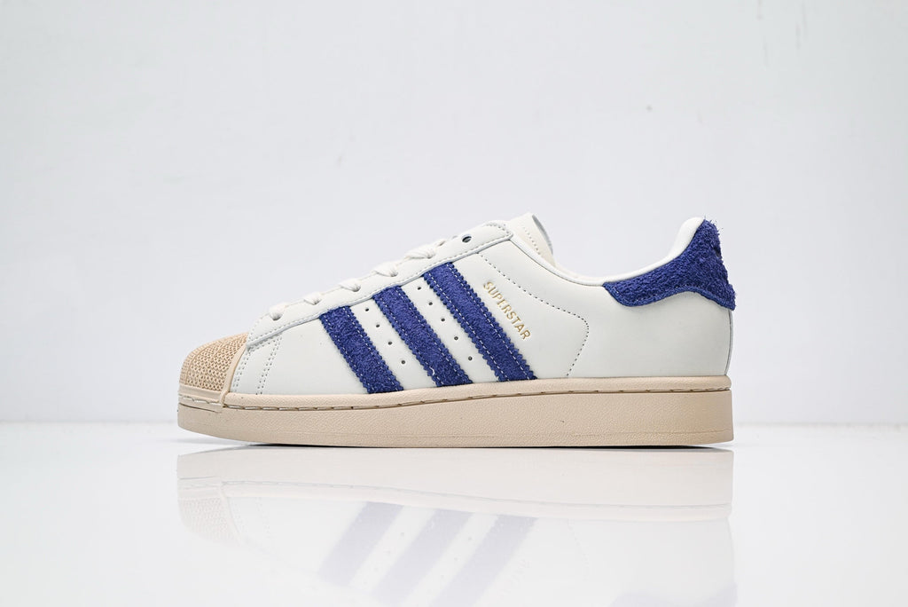 adidas Originals Superstar – Off-White Leather with Royal Blue Terry-Cloth 3-Stripes & Vintage Beige Shell Toe