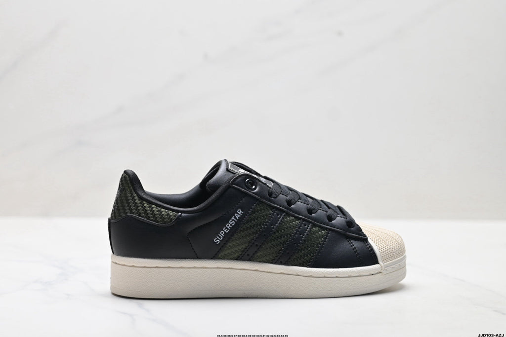 adidas Originals Superstar — Black & Olive-Green Woven | Off-White Shell Toe