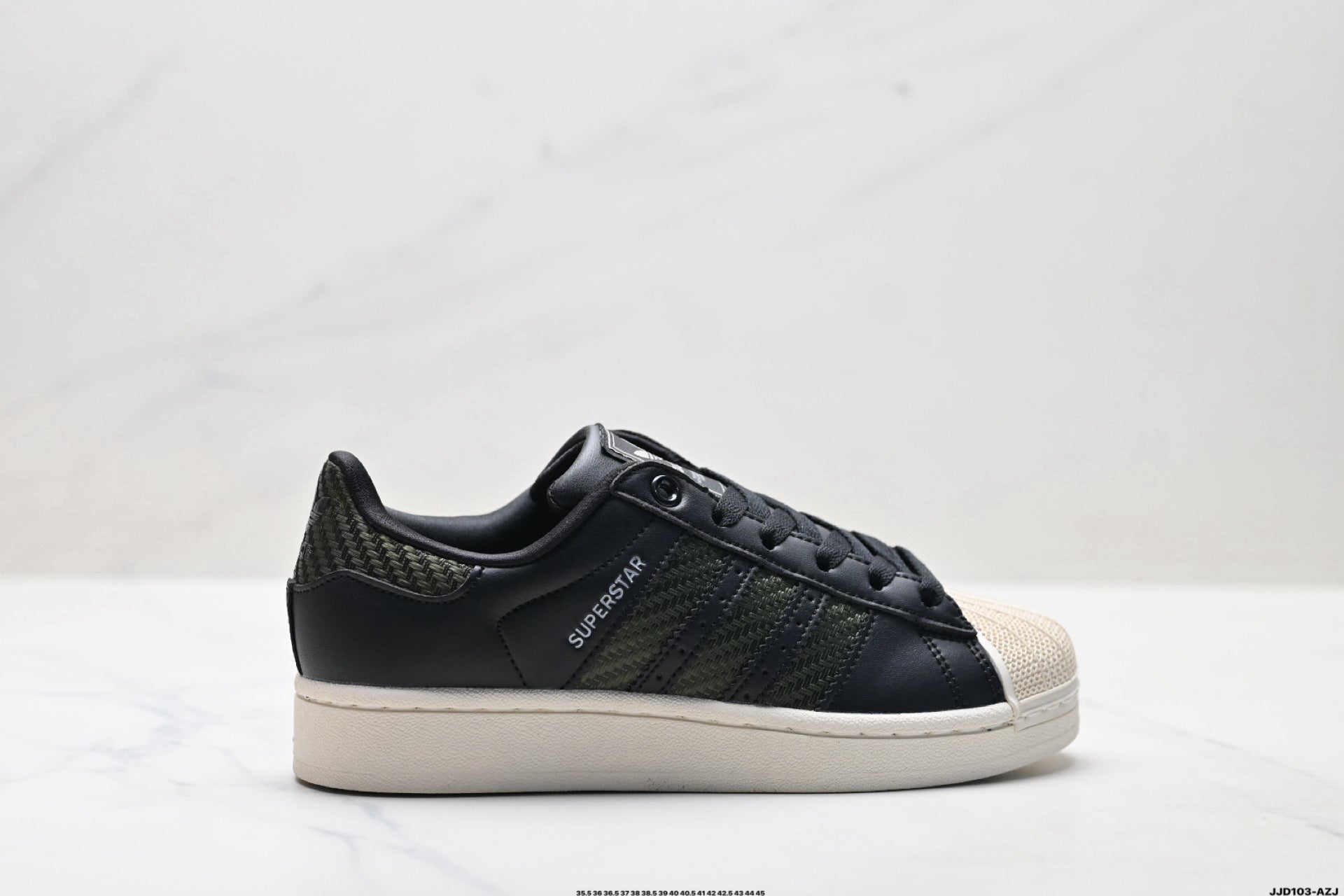 adidas Originals Superstar — Black & Olive-Green Woven | Off-White Shell Toe