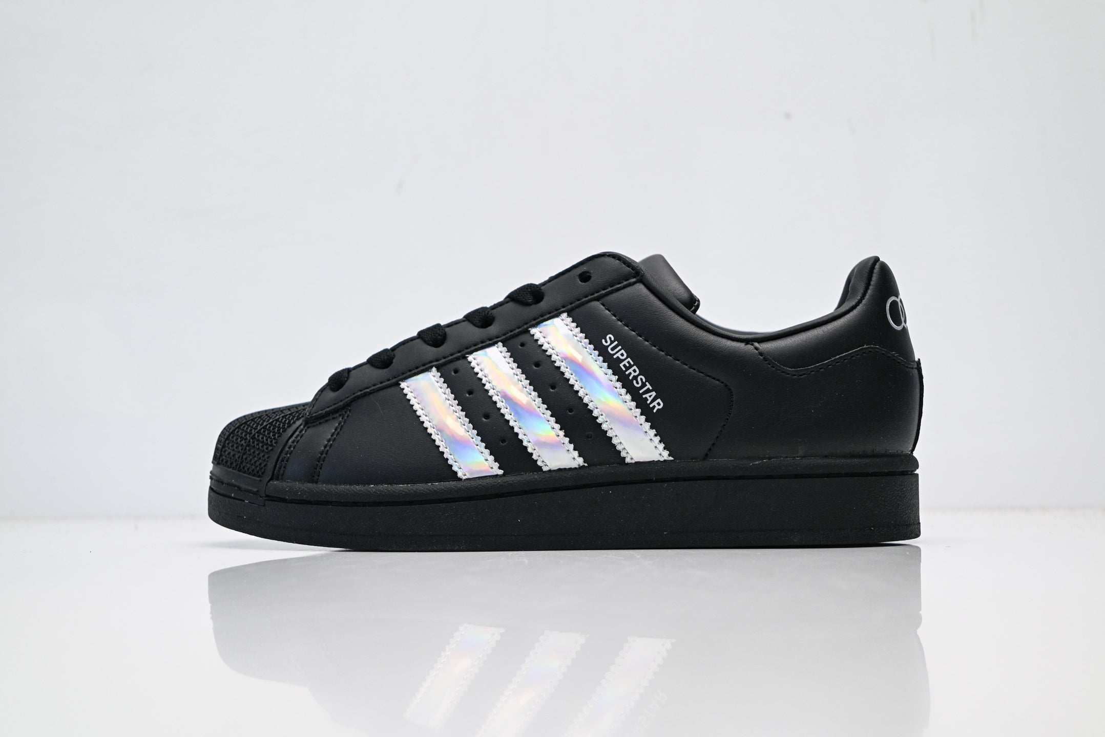 adidas Originals Superstar Black Iridescent Holographic 3‑Stripes Shell Toe Sneaker