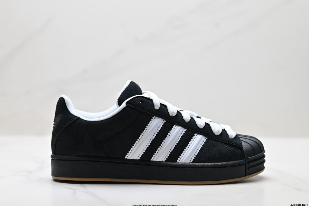 adidas Originals Superstar — Black Suede & White | Gum Shell Toe