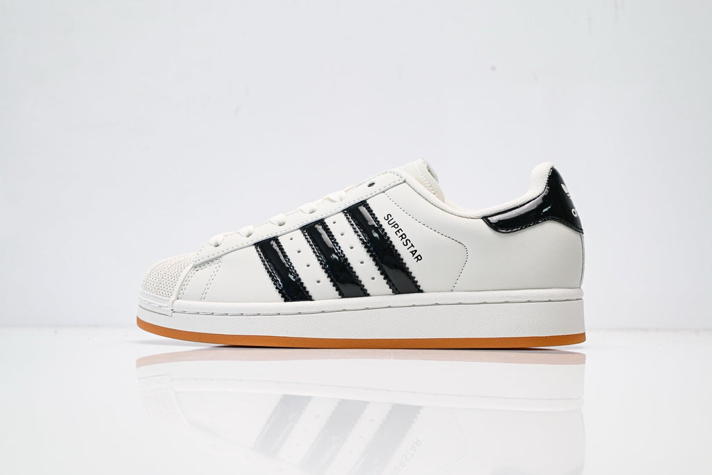 adidas Originals Superstar – Off-White Upper with Black Patent Accents & Gum Sole