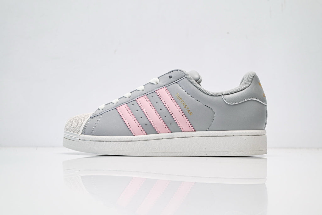 adidas Originals Superstar — Light Gray & Pink 3-Stripes | Off-White Shell Toe
