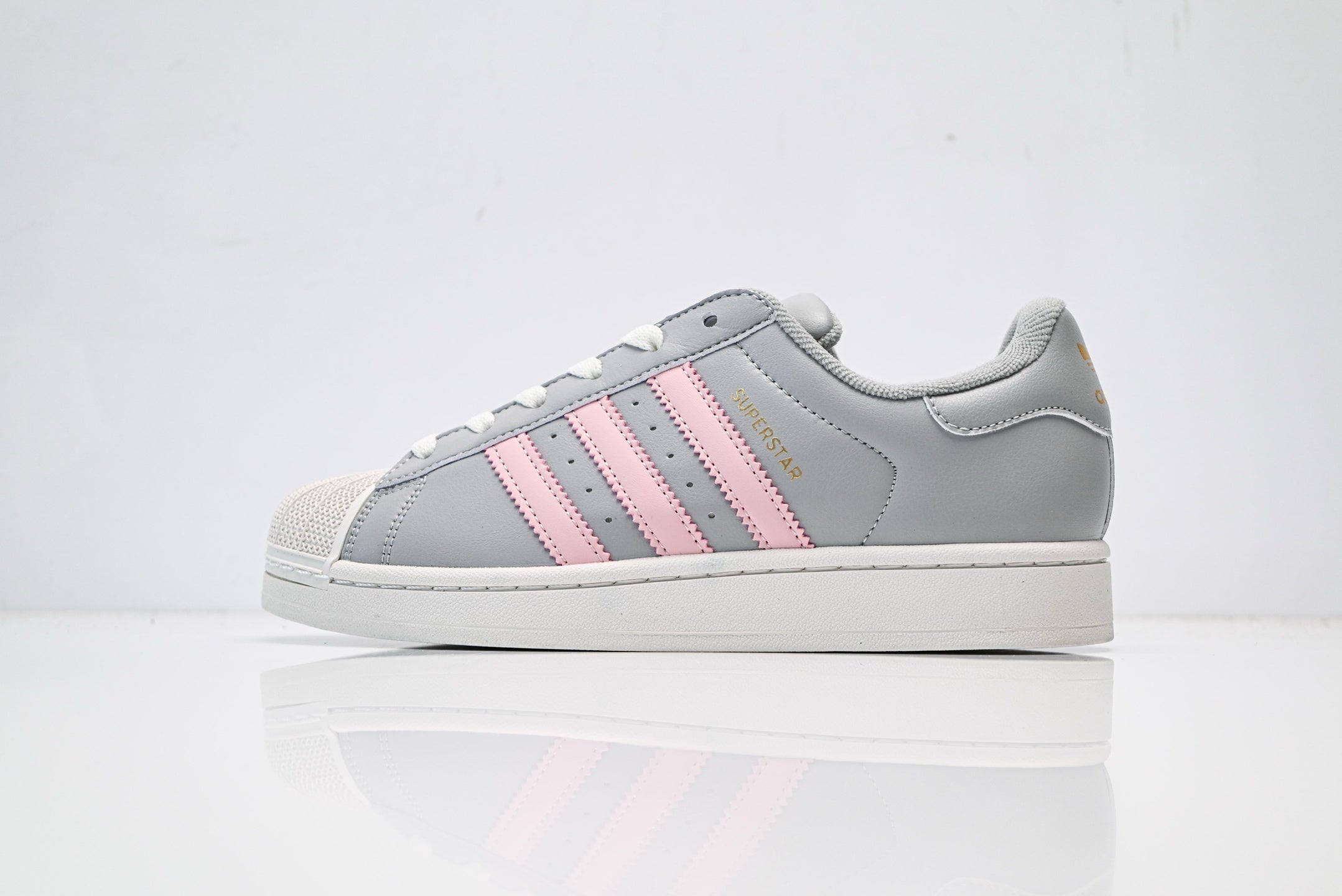 adidas Originals Superstar — Light Gray & Pink 3-Stripes | Off-White Shell Toe