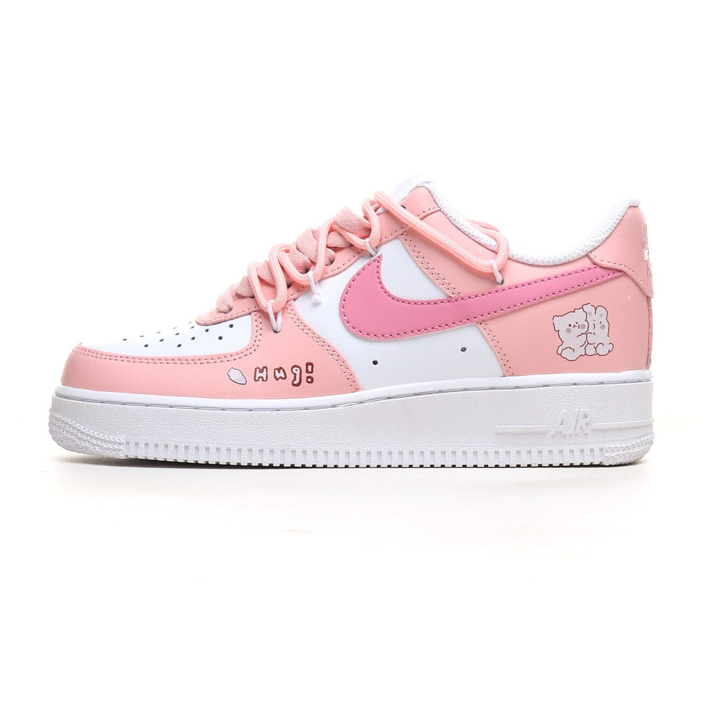 Nike Air Force 1 '07 Low Women's 'Bear Hug' – White & Light Soft Pink Custom Graphic Sneaker