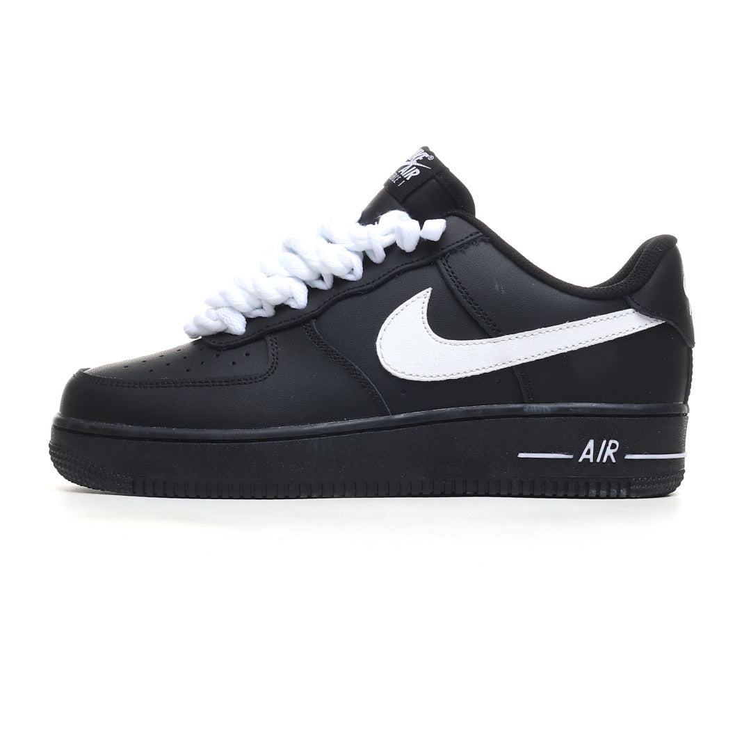 Nike Air Force 1 '07 Low 'Black / White' – Custom Thick Cream Rope Laces Edition