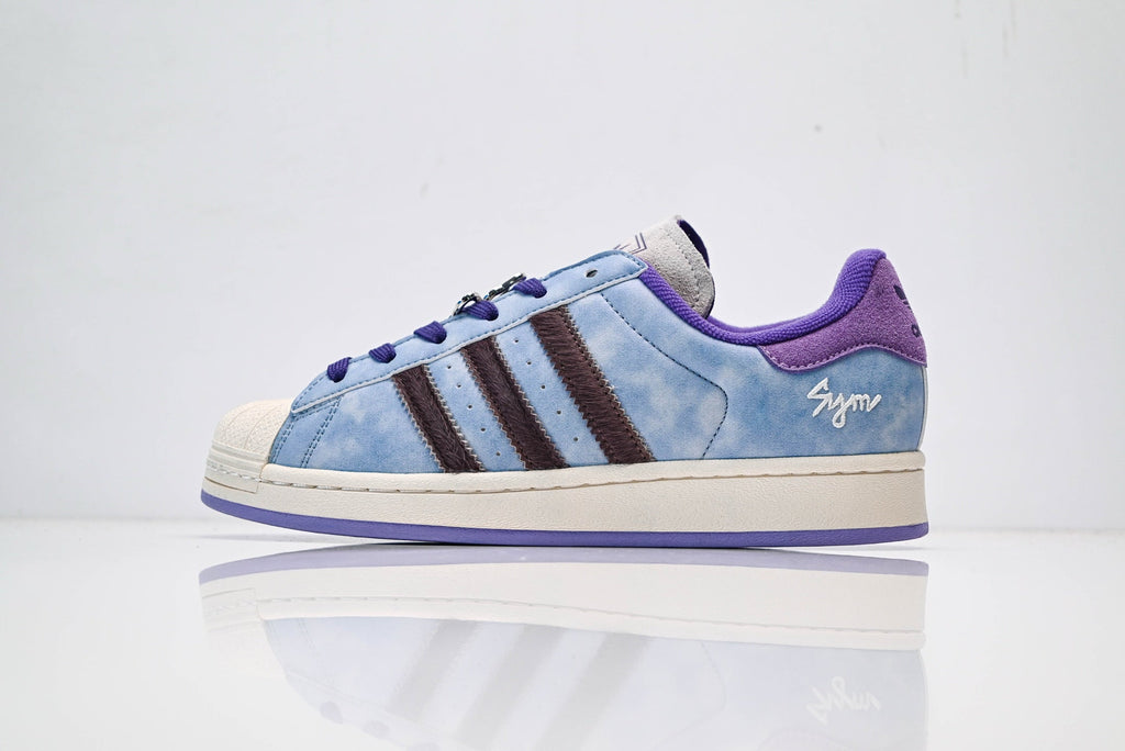 adidas Originals Superstar – Symmetric Blue Tie-Dye Upper with Purple & Brown Accents