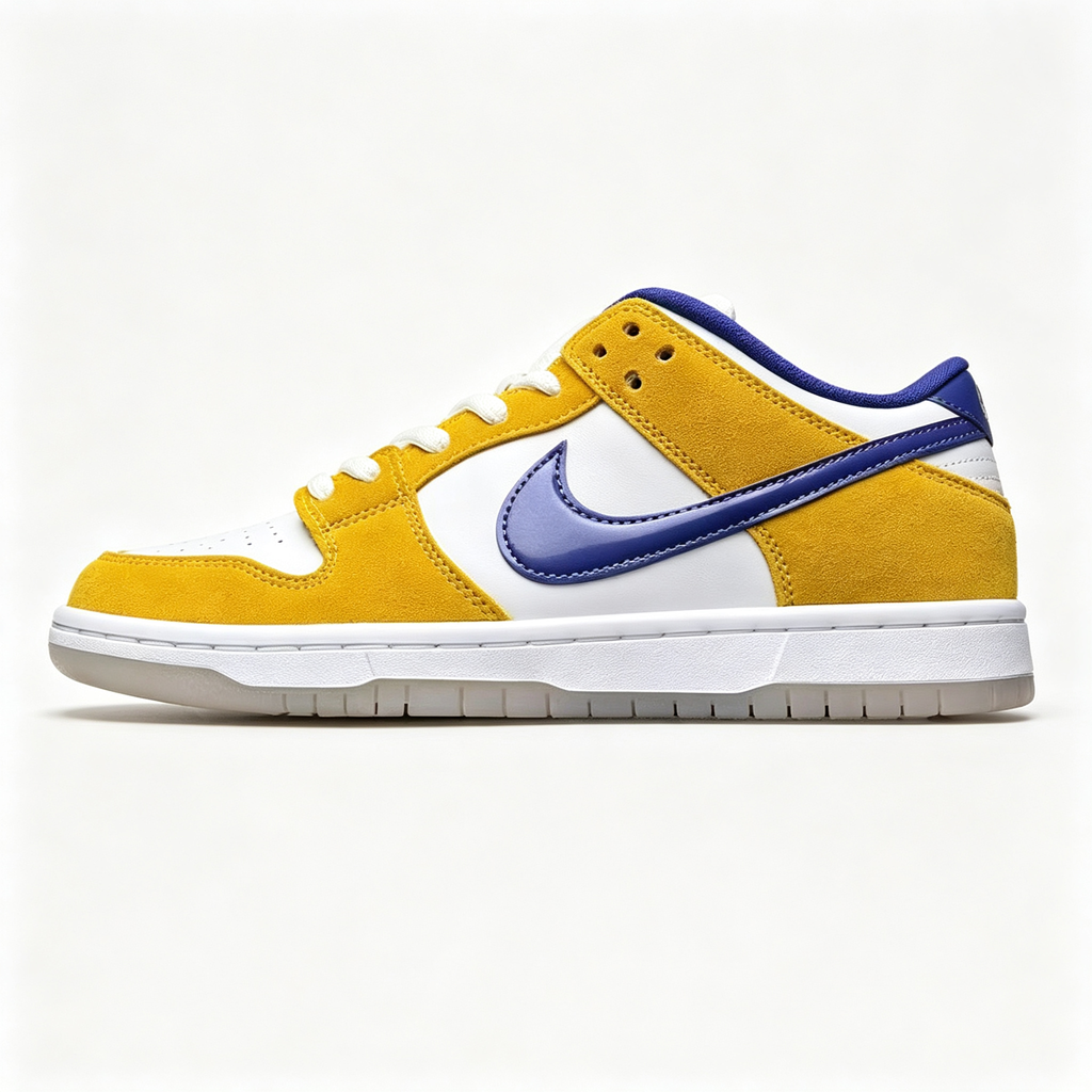 Nike Dunk Low – White / Yellow Suede / Purple Swoosh / Translucent Sole