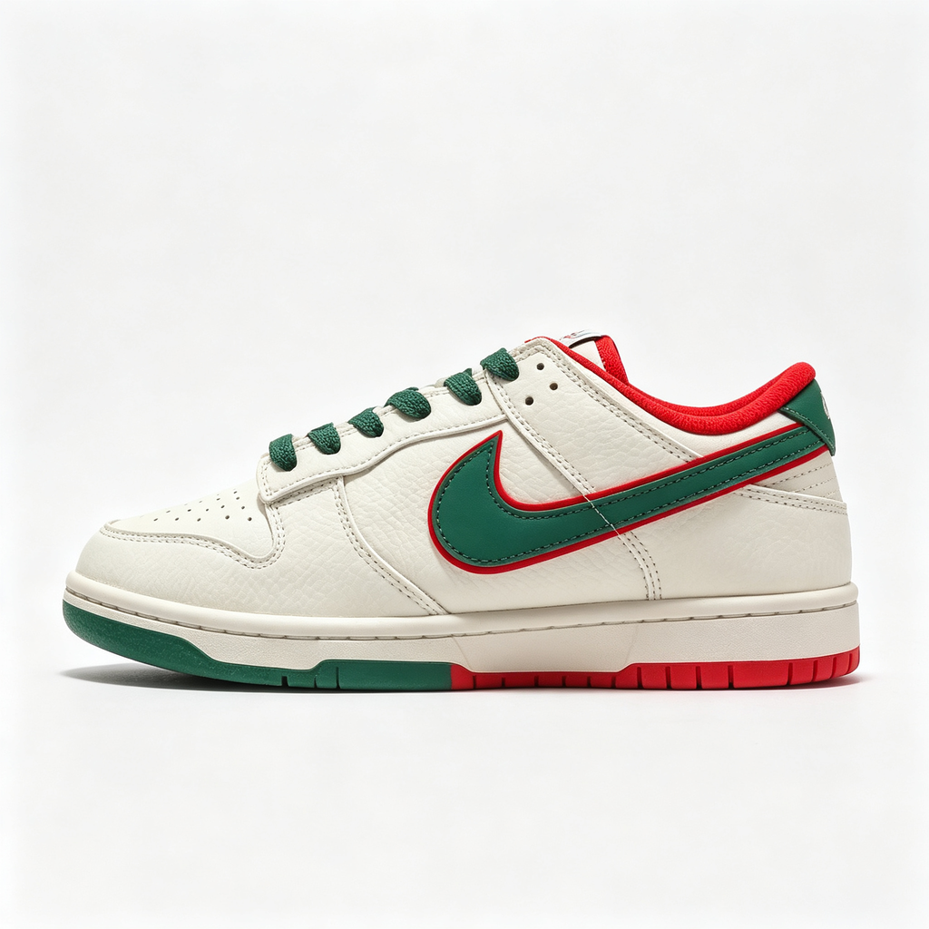 Nike Dunk Low 'World Cup' – Custom Off-White, Green Swoosh & Red Trim Sneakers