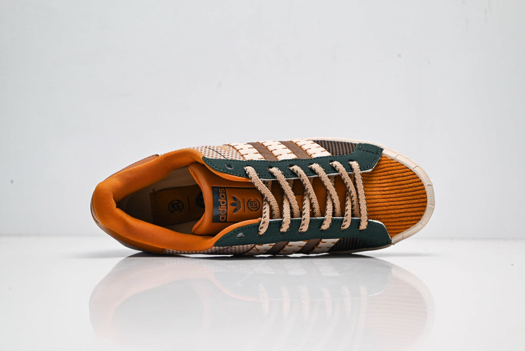 adidas Originals Superstar – Houndstooth Upper in Dark Green, Brown & Orange with Platform Sole