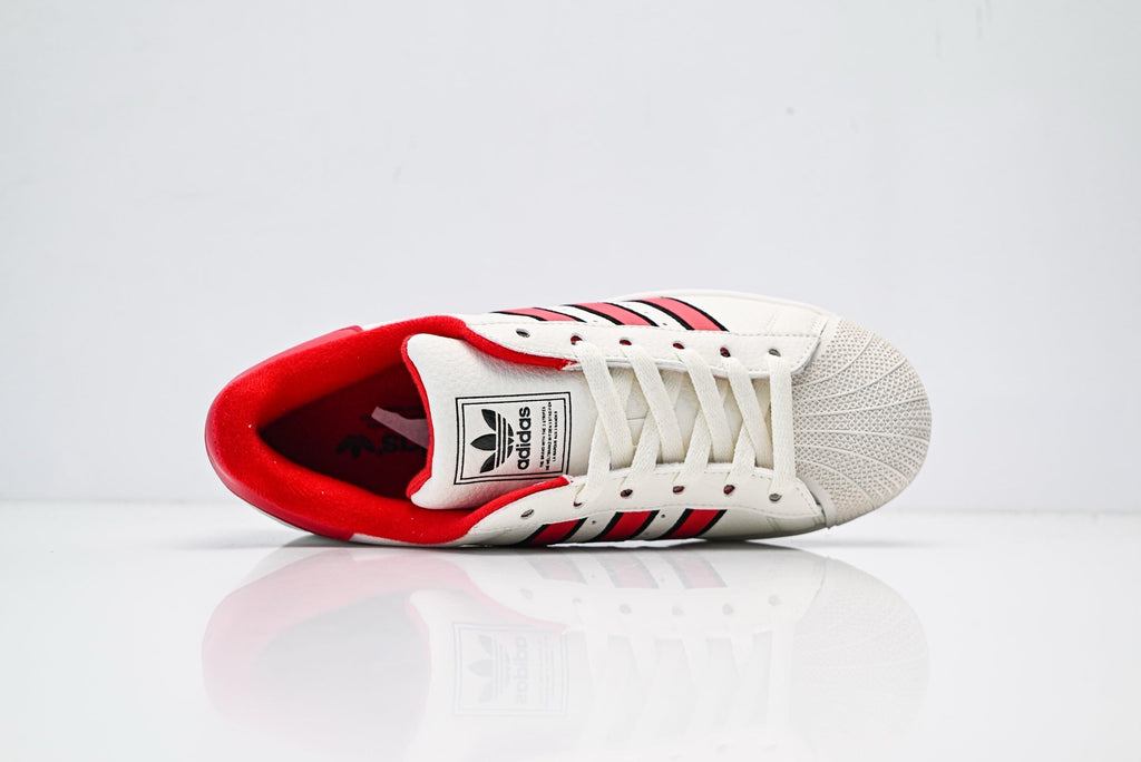 adidas Originals Superstar – White with Red 3-Stripes & Gum Brown Shell Toe