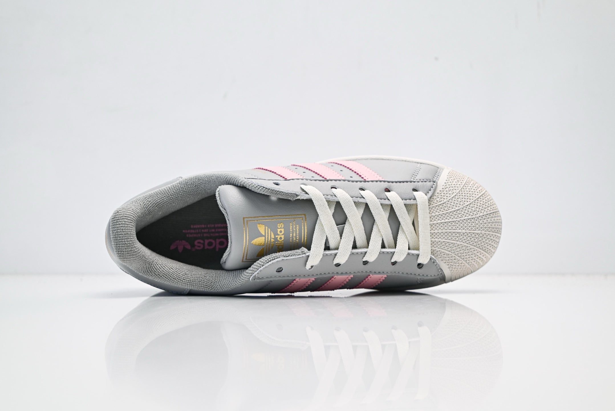 adidas Originals Superstar — Light Gray & Pink 3-Stripes | Off-White Shell Toe