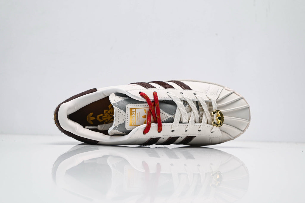 adidas Originals Superstar – Off-White & Brown Horsehair Upper with Red Accent & White Shell Toe