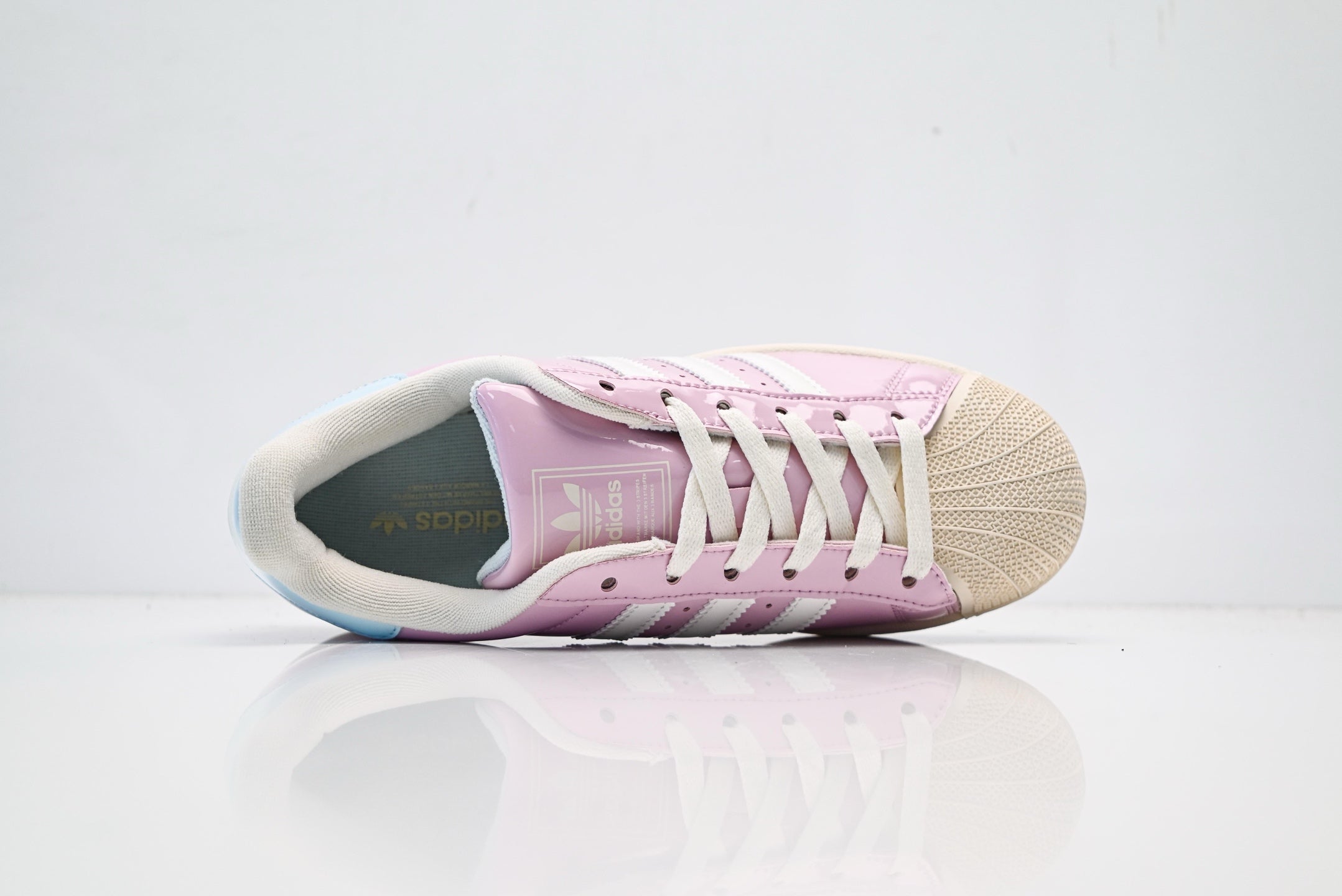 adidas Originals Superstar – Lilac Pink Patent & Baby Blue Heel with Off-White 3-Stripes Shell Toe