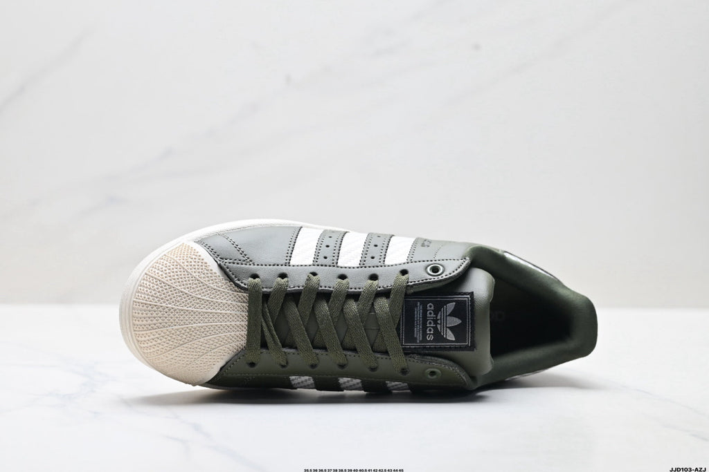 adidas Originals Superstar — Olive Green & Off-White Woven | Shell Toe
