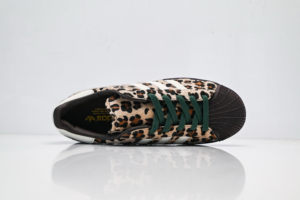 adidas Originals Superstar – Leopard Print Faux Fur with White 3-Stripes & Dark Brown Shell Toe