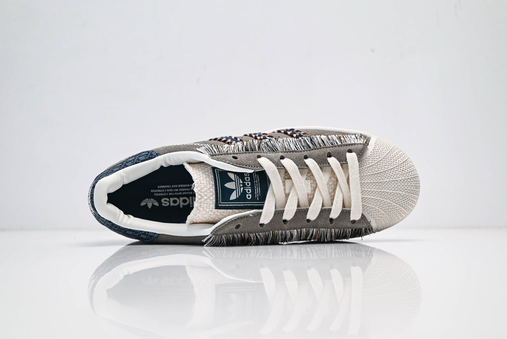 adidas Originals Superstar – Grey Suede with Multi-Color Webbing & White Shell Toe