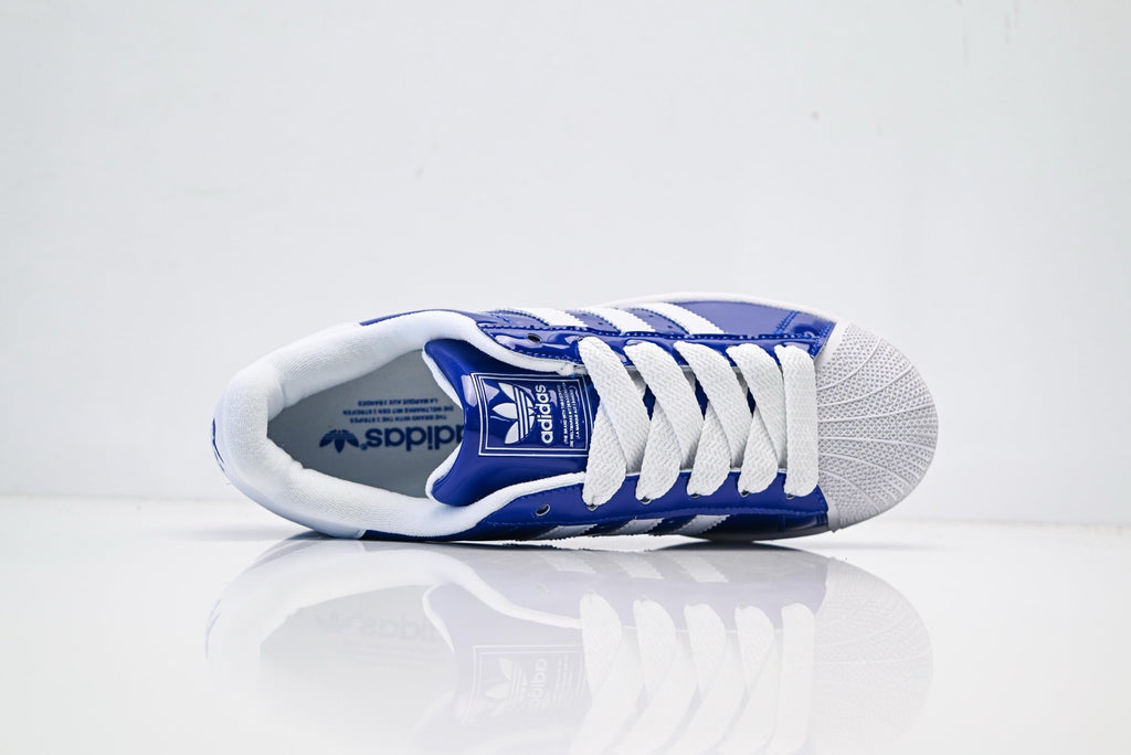 adidas Originals Superstar – Glossy Royal Blue Patent with White 3-Stripes Shell Toe