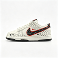 Nike Dunk Low Custom — Cream / Off-White / Black Monogram Print / Red Outline