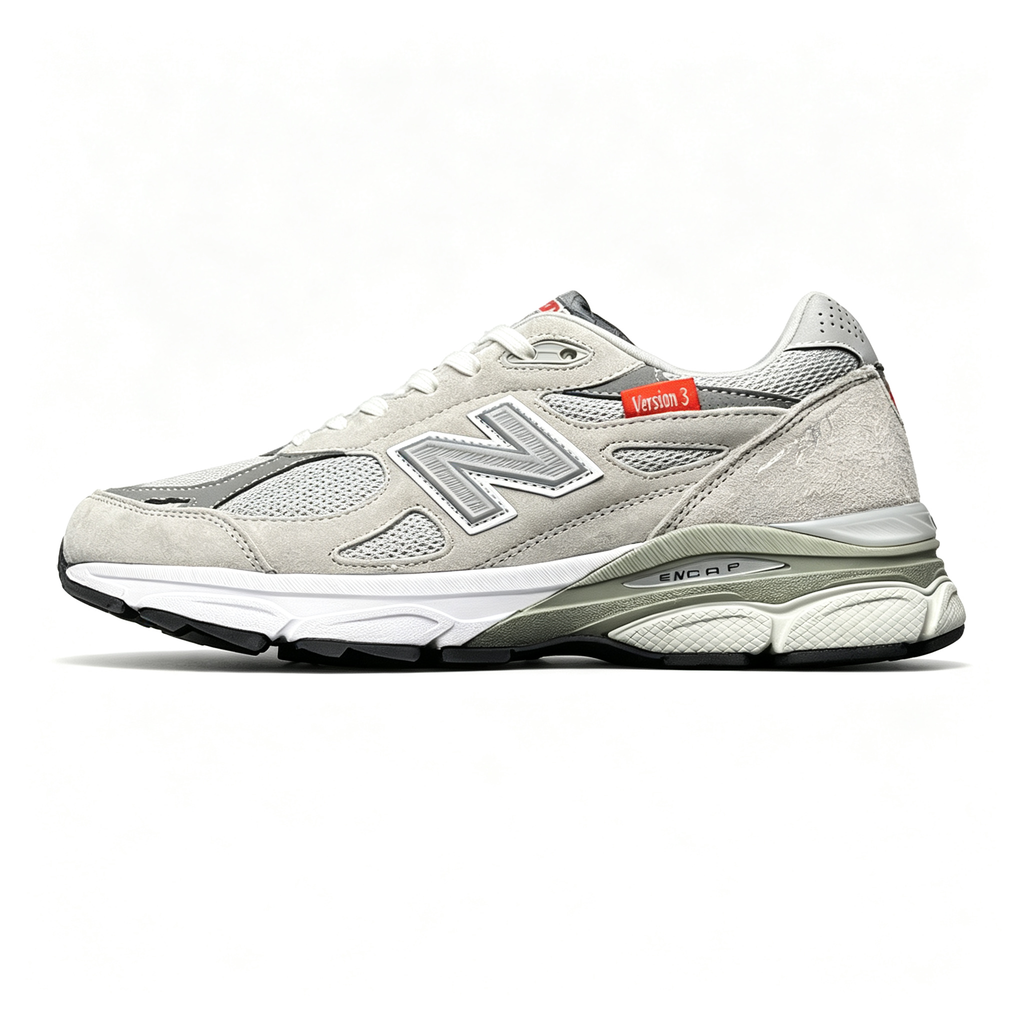 JJJJound x New Balance 990v3 Sneakers — Light Grey / Olive