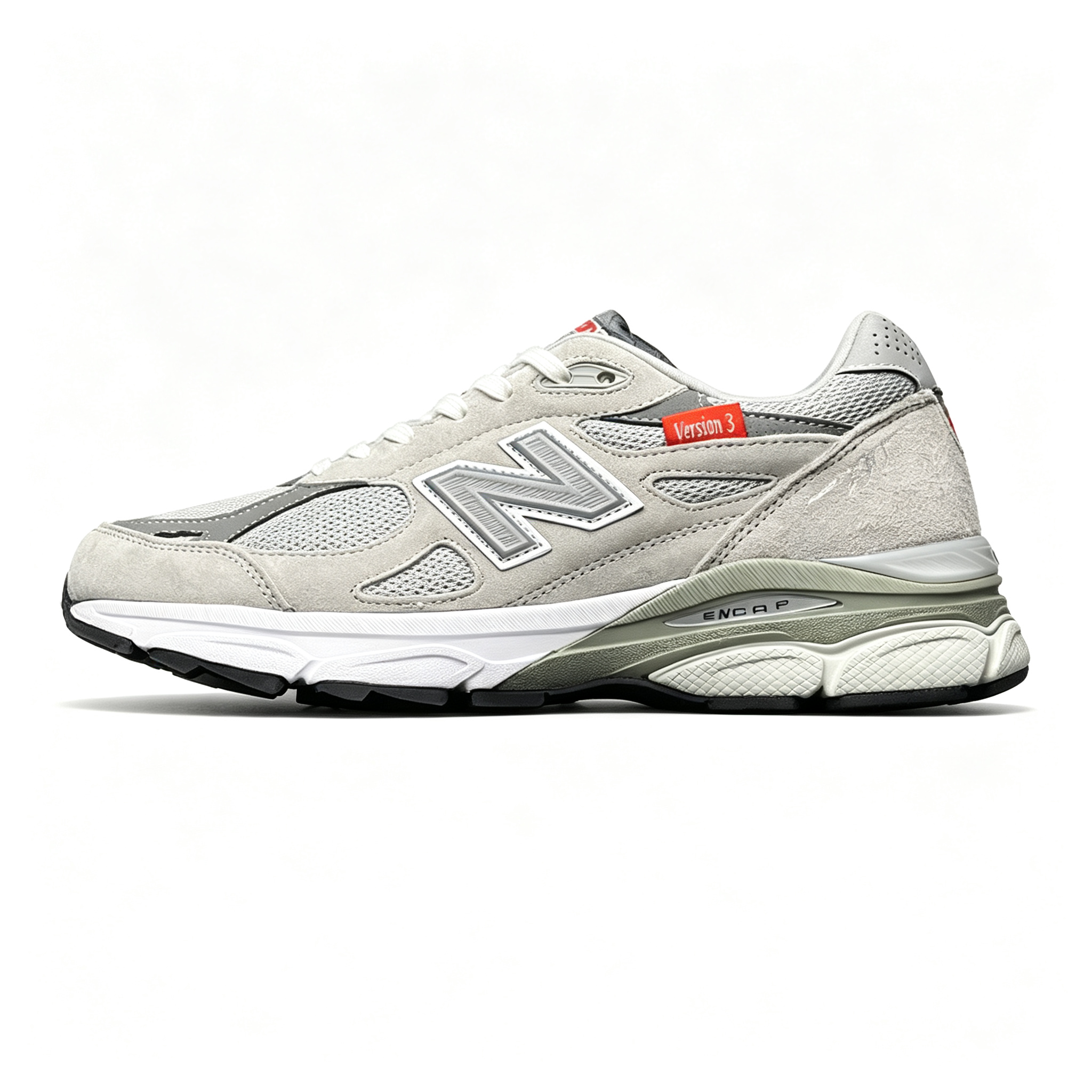 JJJJound x New Balance 990v3 Sneakers — Light Grey / Olive