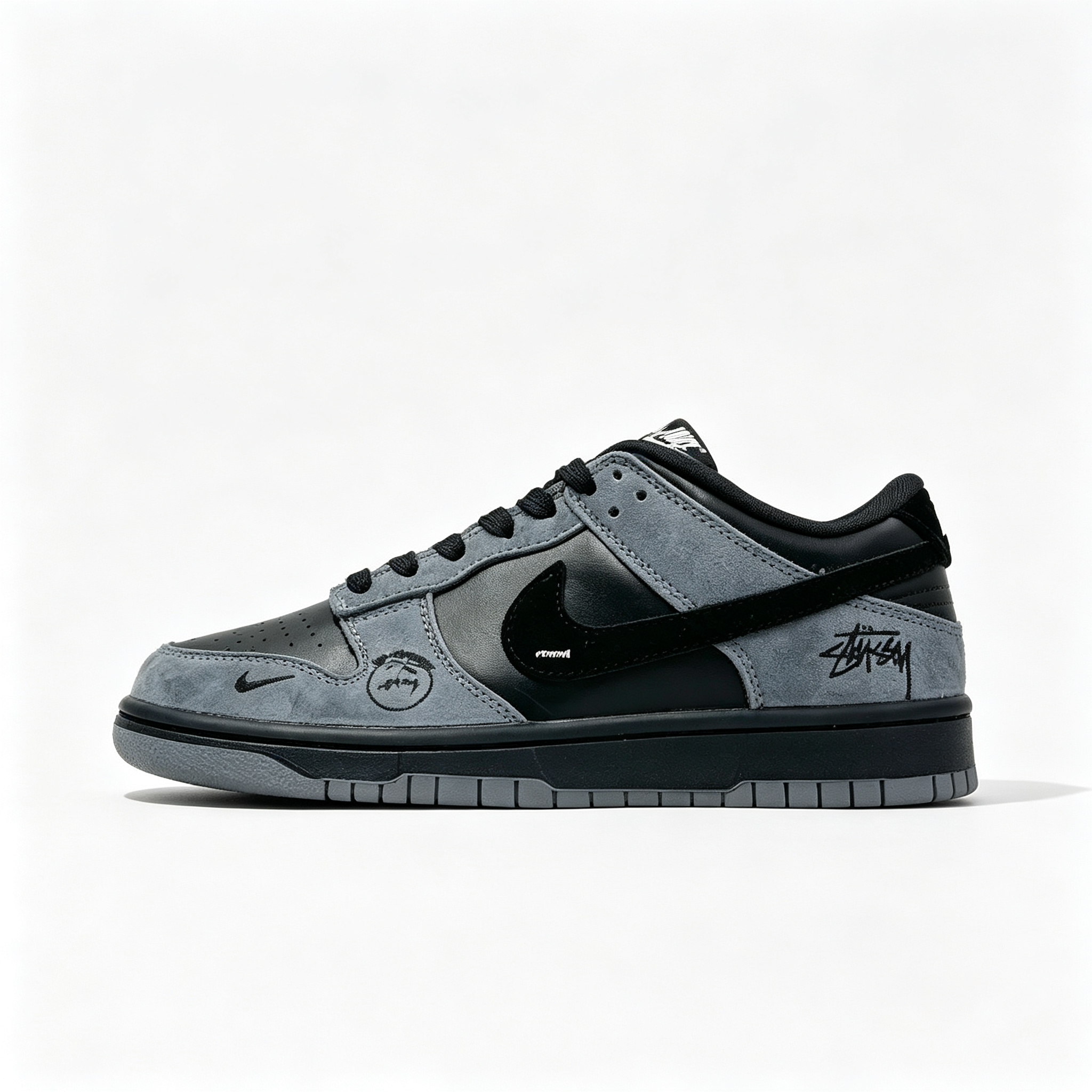 Nike Dunk Low 'Charcoal & Black' – Custom Printed Suede Sneakers