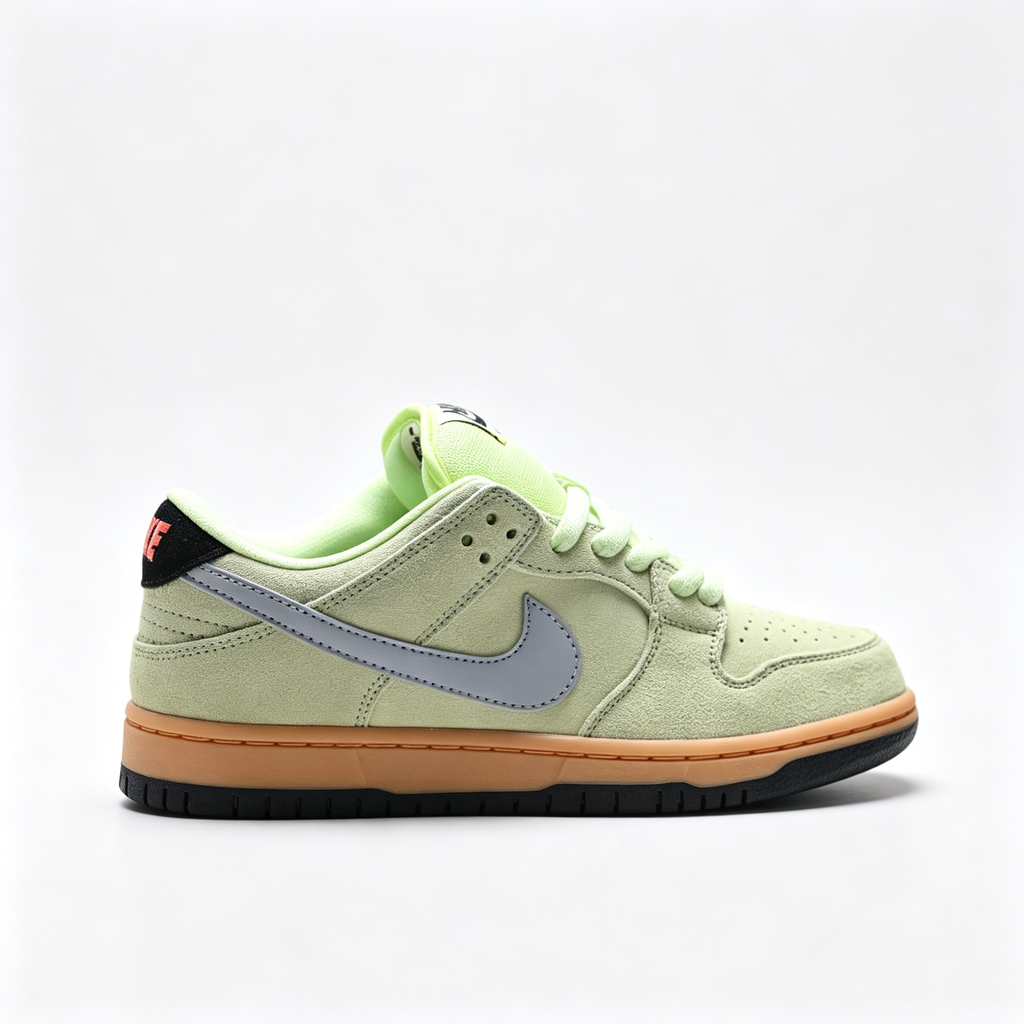 Nike Dunk Low — Pale Lime Green Suede / Gum Bottom