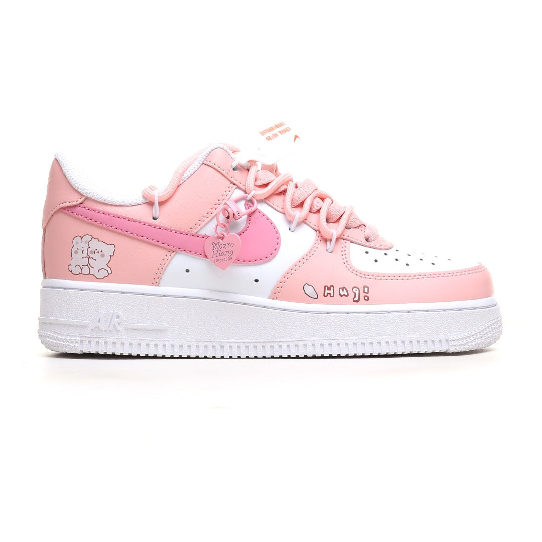 Nike Air Force 1 '07 Low Women's 'Bear Hug' – White & Light Soft Pink Custom Graphic Sneaker