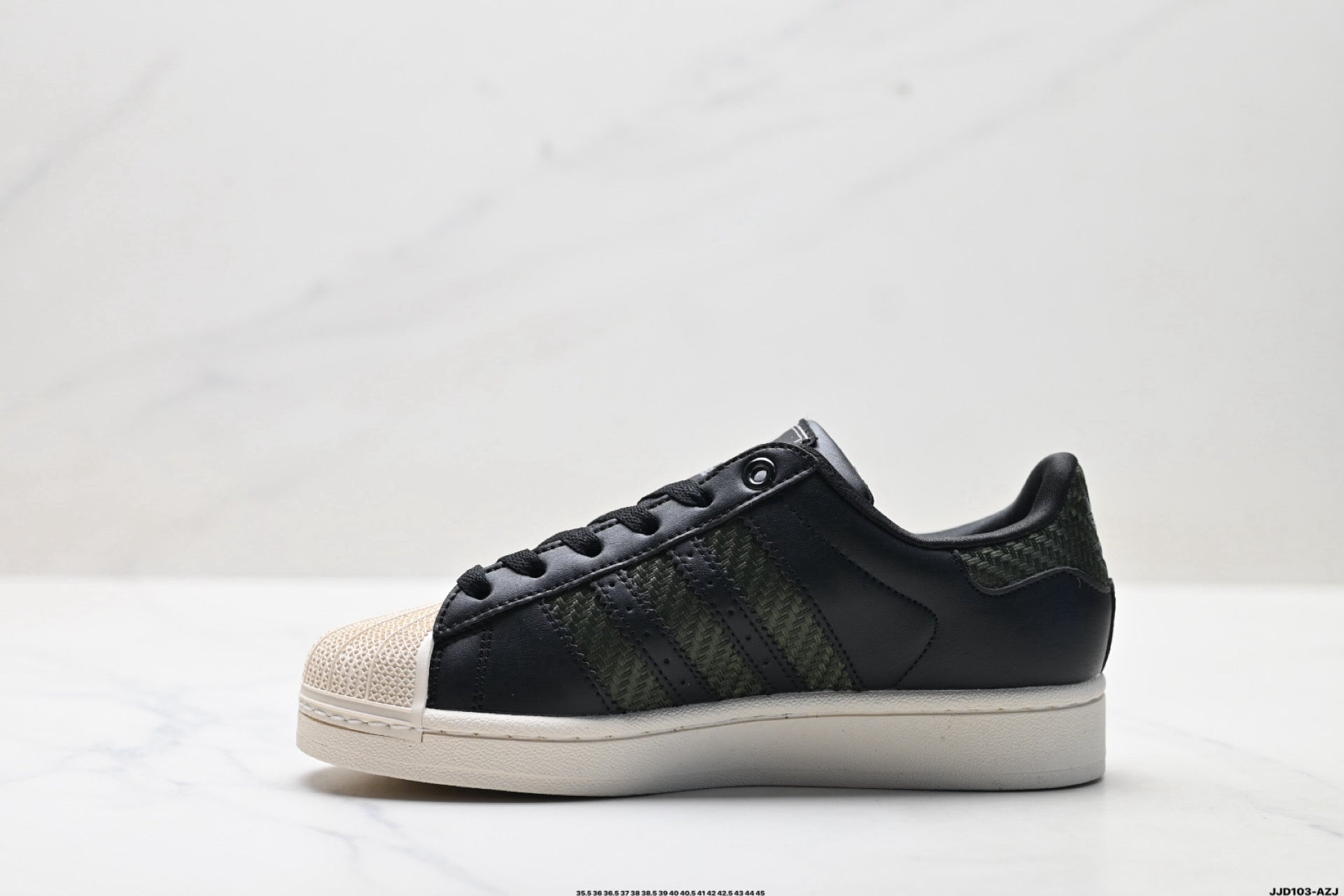 adidas Originals Superstar — Black & Olive-Green Woven | Off-White Shell Toe