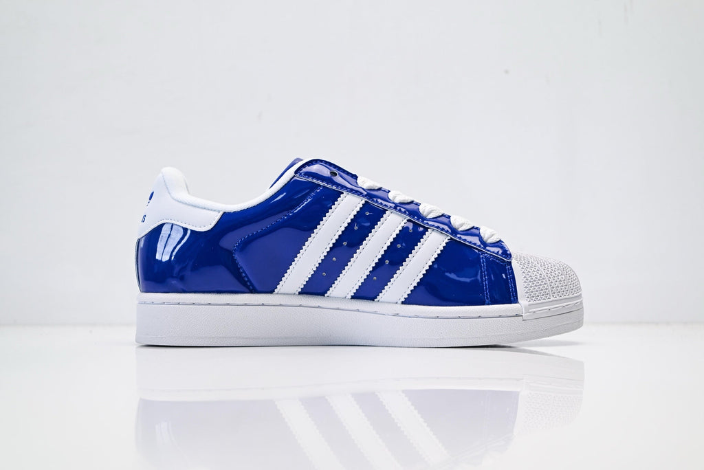adidas Originals Superstar – Glossy Royal Blue Patent with White 3-Stripes Shell Toe