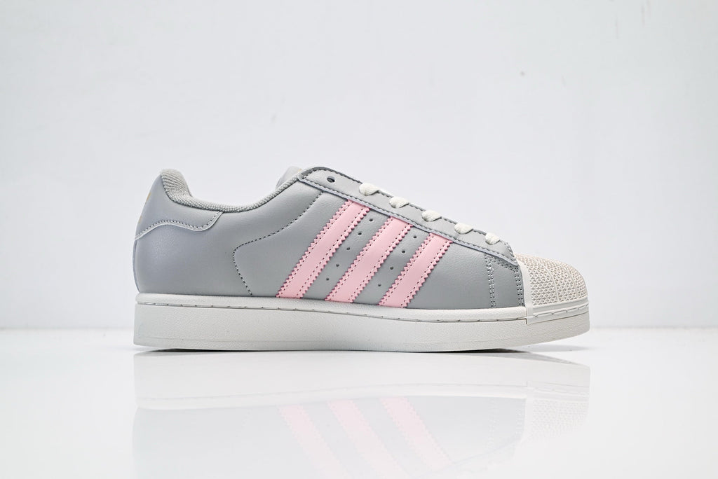 adidas Originals Superstar — Light Gray & Pink 3-Stripes | Off-White Shell Toe