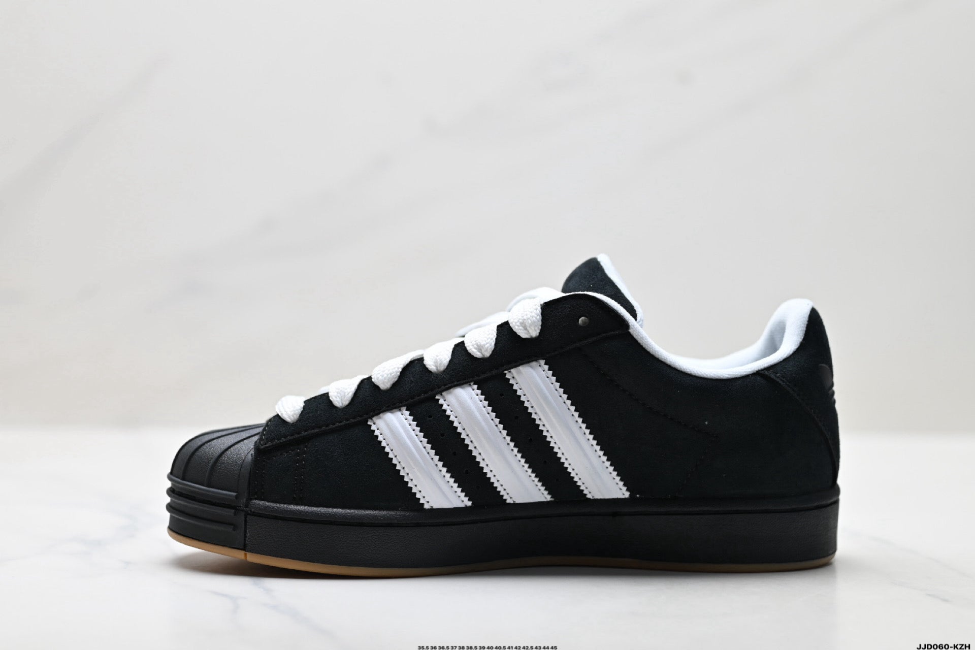 adidas Originals Superstar — Black Suede & White | Gum Shell Toe