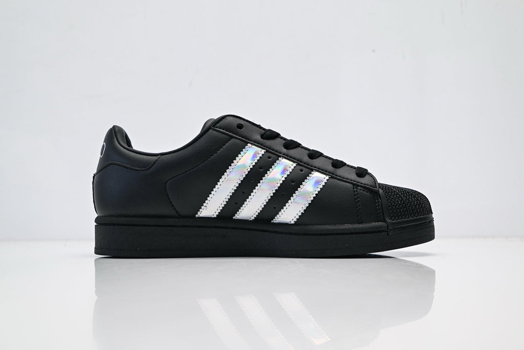 adidas Originals Superstar Black Iridescent Holographic 3‑Stripes Shell Toe Sneaker