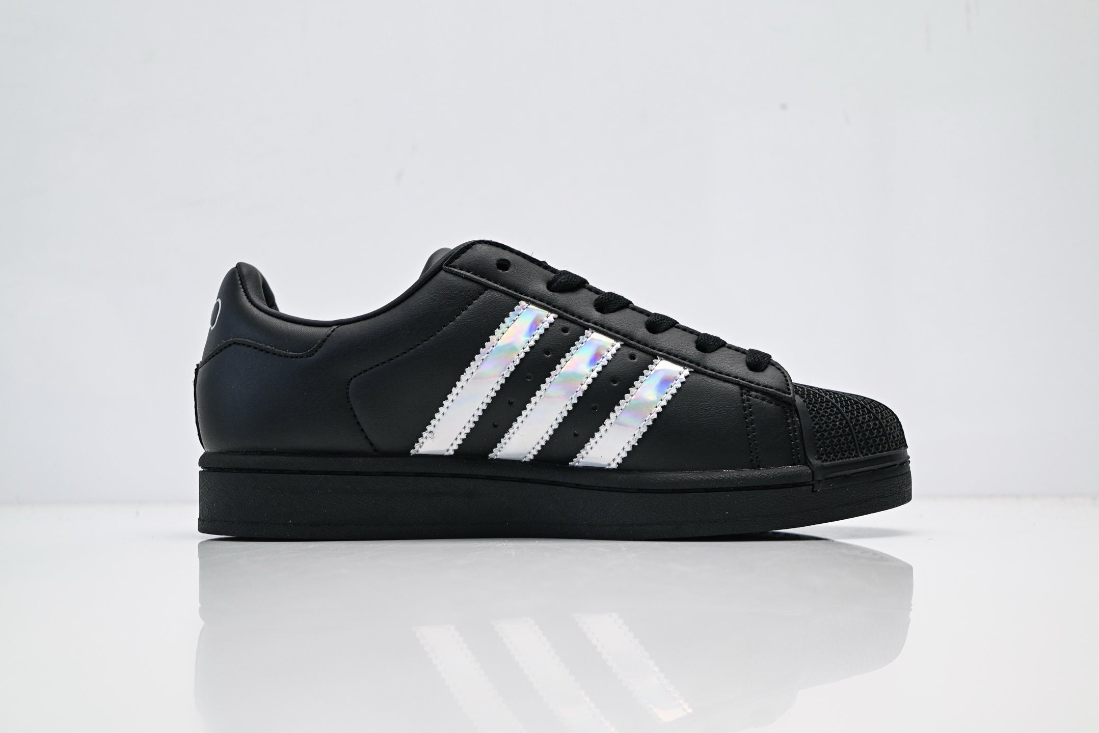 adidas Originals Superstar Black Iridescent Holographic 3‑Stripes Shell Toe Sneaker