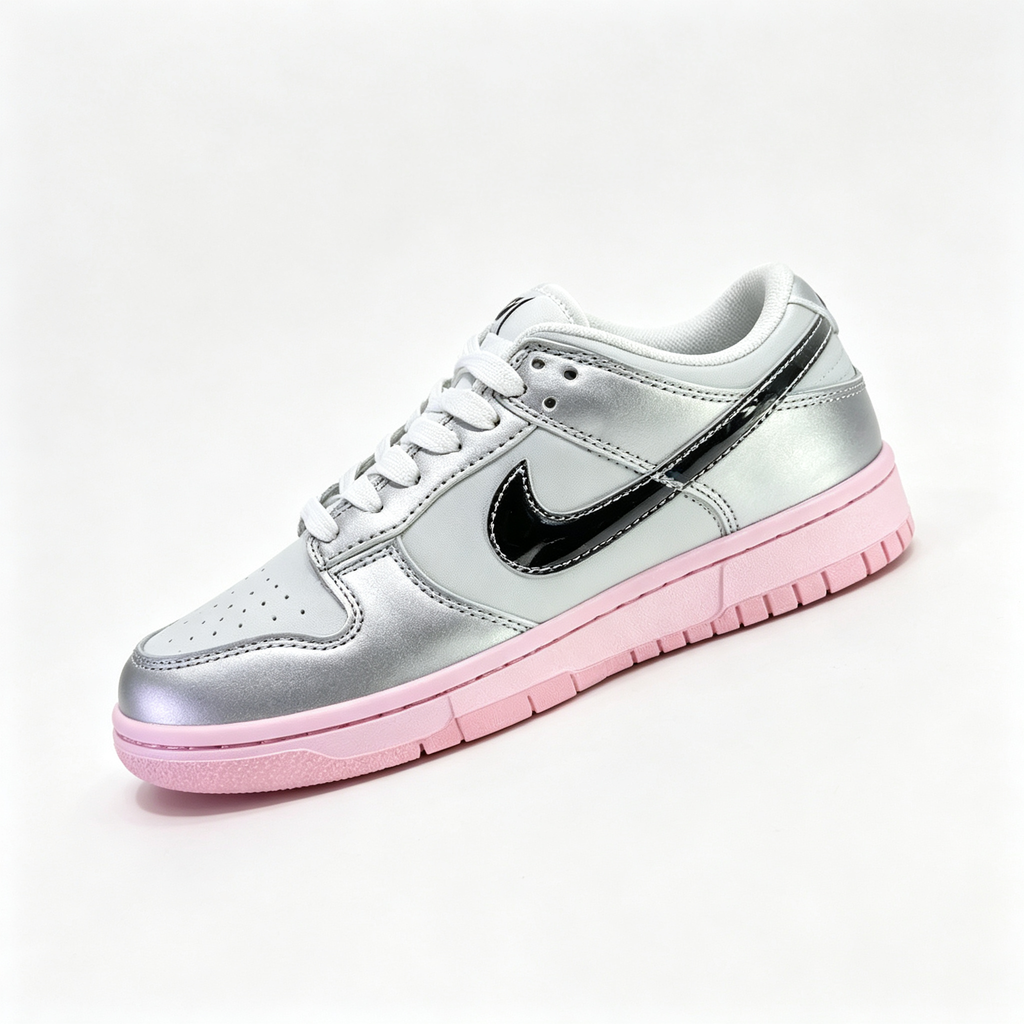 Nike Dunk Low Women's — Metallic Silver / Black Patent / Pink Outsole