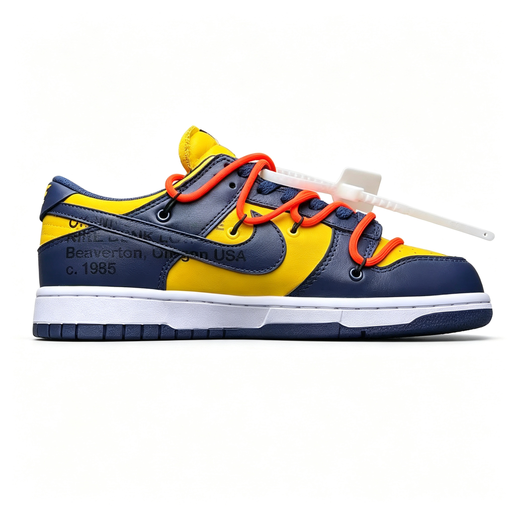 Nike Dunk Low Sneakers – Yellow / Navy Blue / Orange | Zip-Tie Tag Detail
