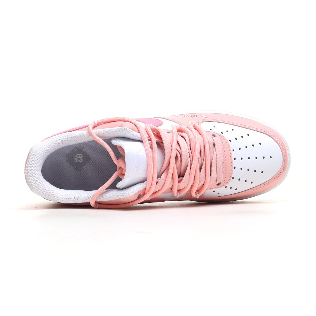 Nike Air Force 1 '07 Low Women's 'Bear Hug' – White & Light Soft Pink Custom Graphic Sneaker
