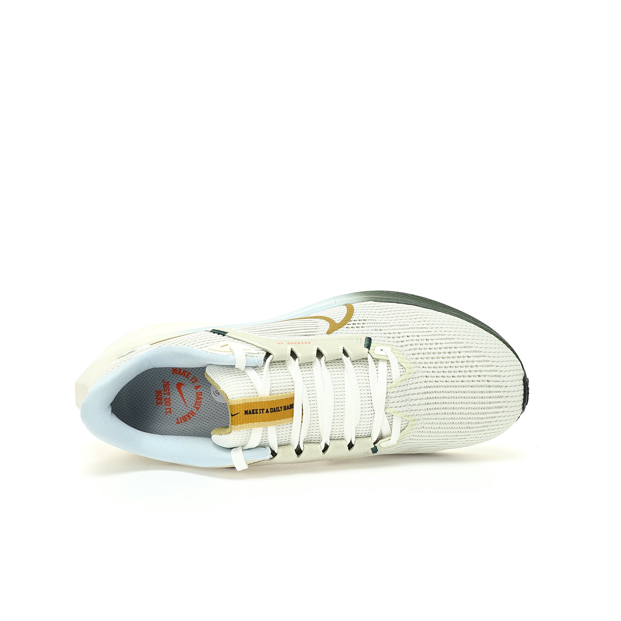 Nike Air Zoom Pegasus 40 – Off-White / Gold / Green Mesh Running Sneakers