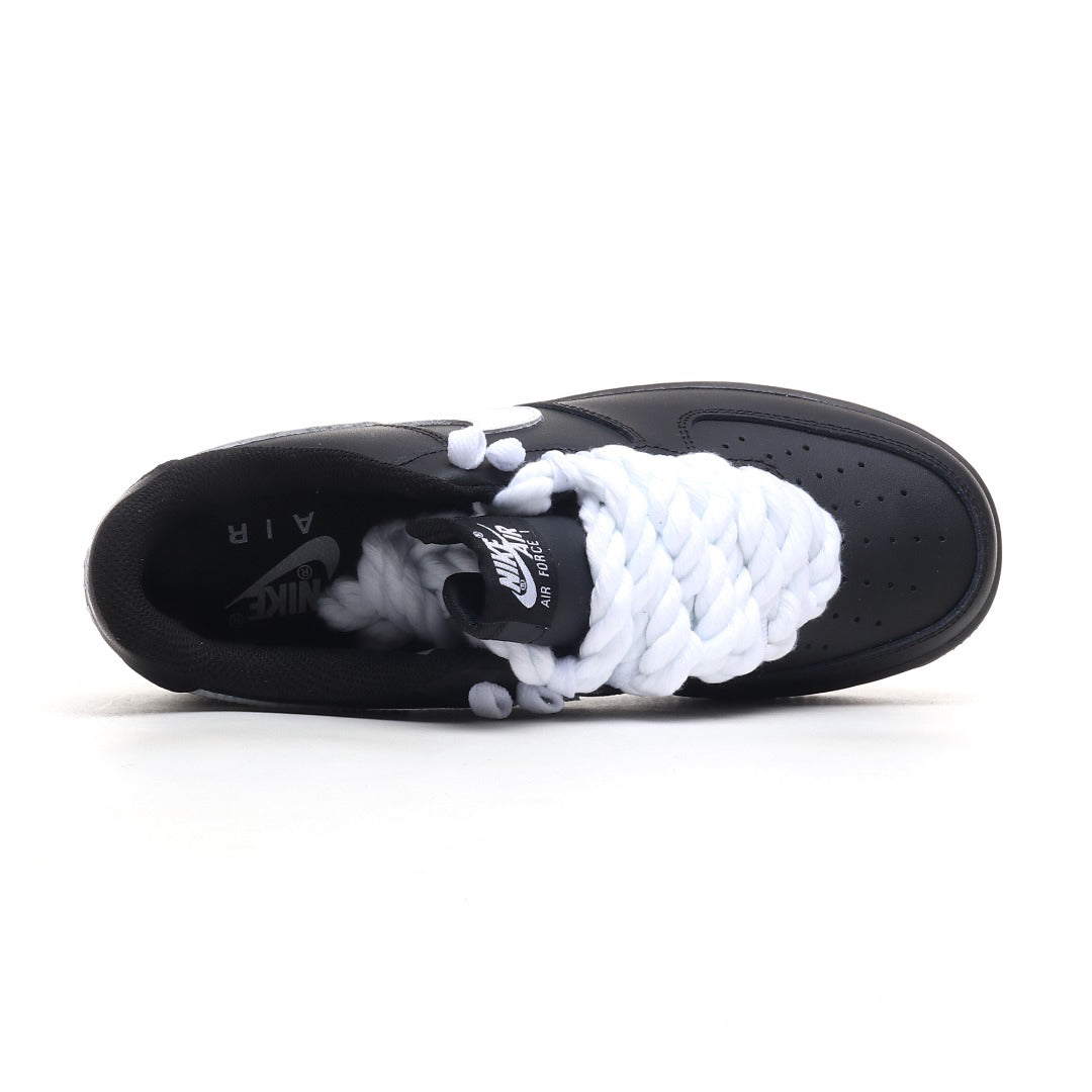 Nike Air Force 1 '07 Low 'Black / White' – Custom Thick Cream Rope Laces Edition