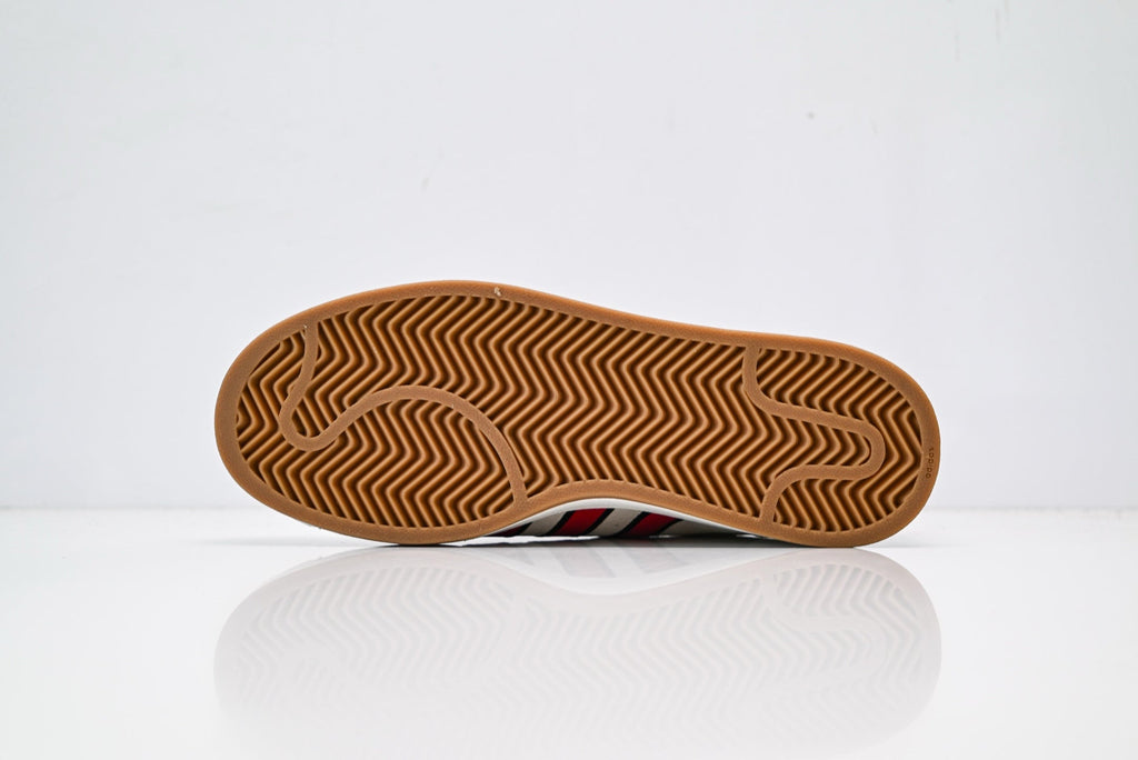 adidas Originals Superstar – White with Red 3-Stripes & Gum Brown Shell Toe