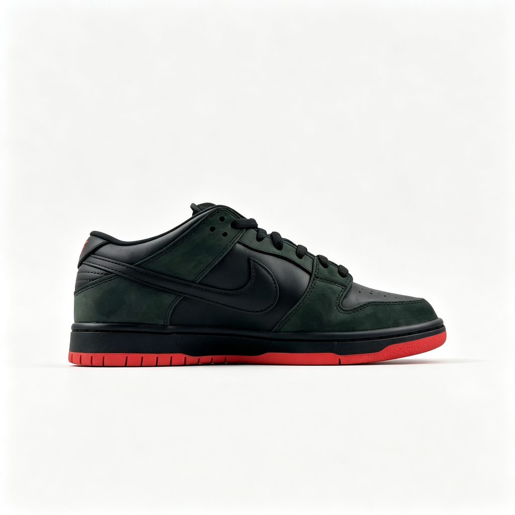 Nike Dunk Low Custom — Dark Forest Green / Black / Red Pigeon Embroidery