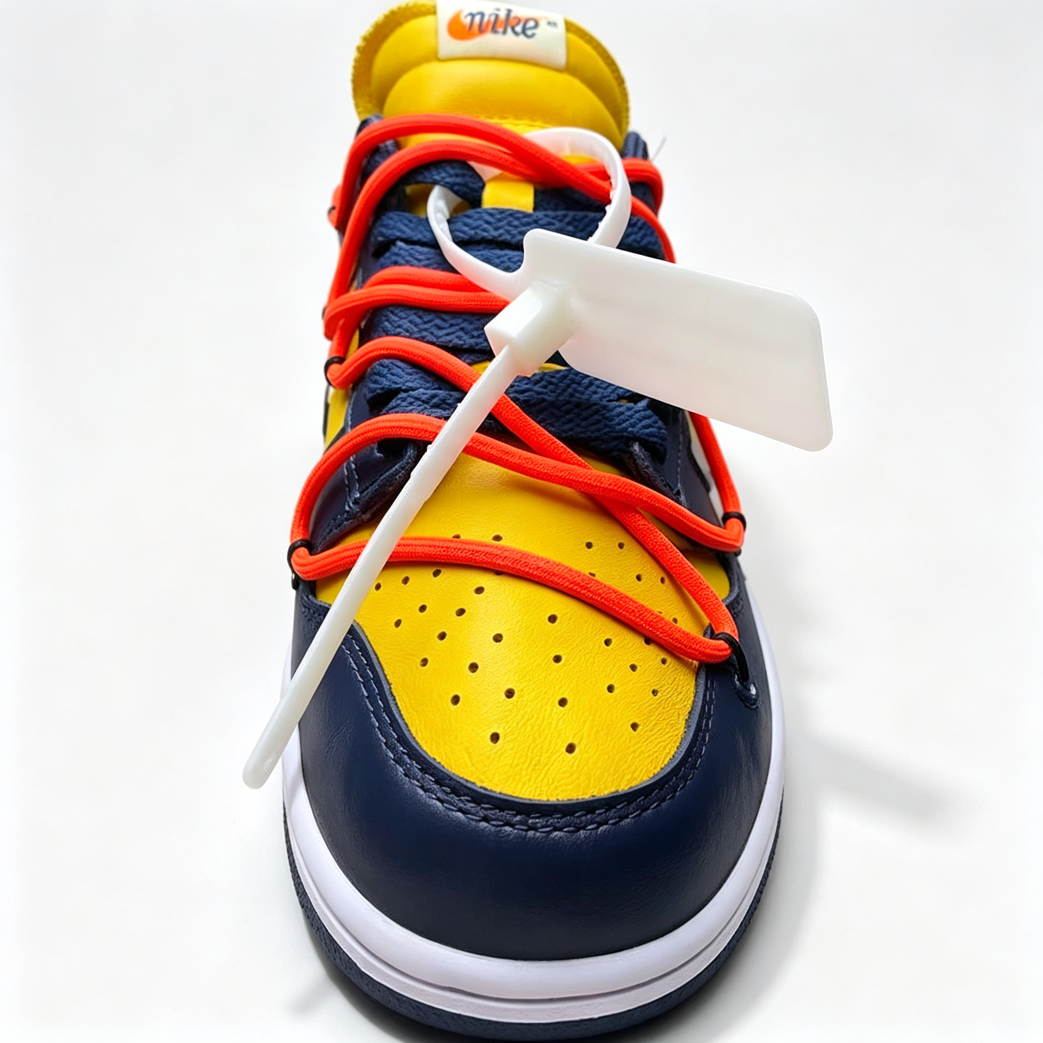 Nike Dunk Low Sneakers – Yellow / Navy Blue / Orange | Zip-Tie Tag Detail