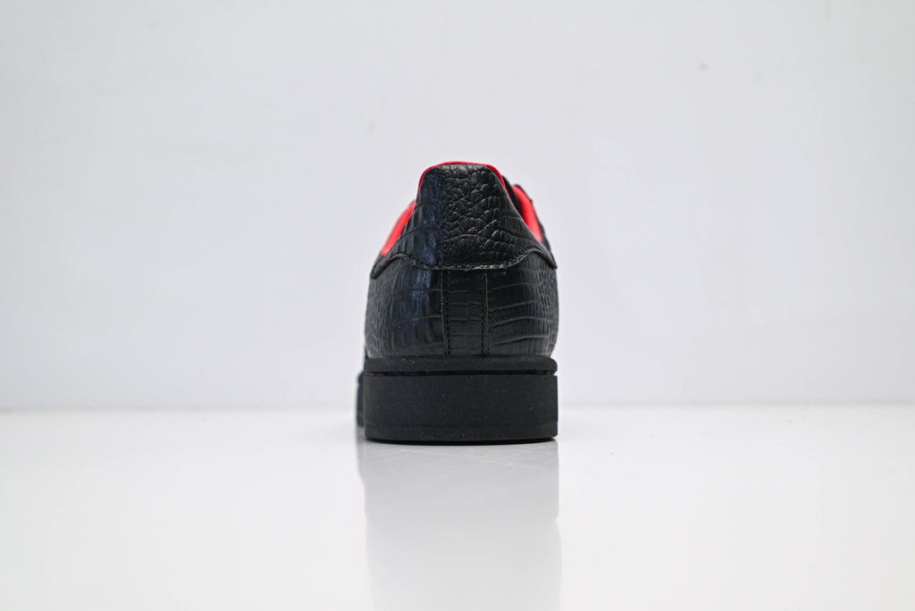 adidas Originals Superstar – Black Croc-Embossed Upper with Red Lining & White Shell Toe