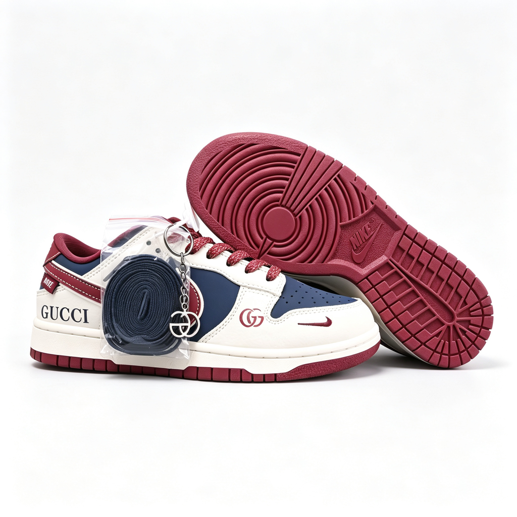 Nike Dunk Low Custom | Off-White Navy & Burgundy GG Print Low-Top Sneakers
