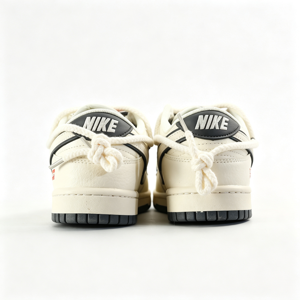 Nike Dunk Low Custom — Cream / Off-White / Dark Grey Outline / Deconstructed Drawstring